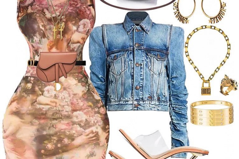 Outfit_Inspiration_Pretty_Little_Thing_Renaissance_Skirt_and_Top_R-13_Denim_Jacket_and_D'stree_Two_Tone_Fedora