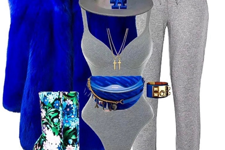 Outfit_Inspiration_Saint_Laurent_Blue_Fur_Coat_House_of_CB_Gray_Bodysuit_and_Balenciaga_Accessories
